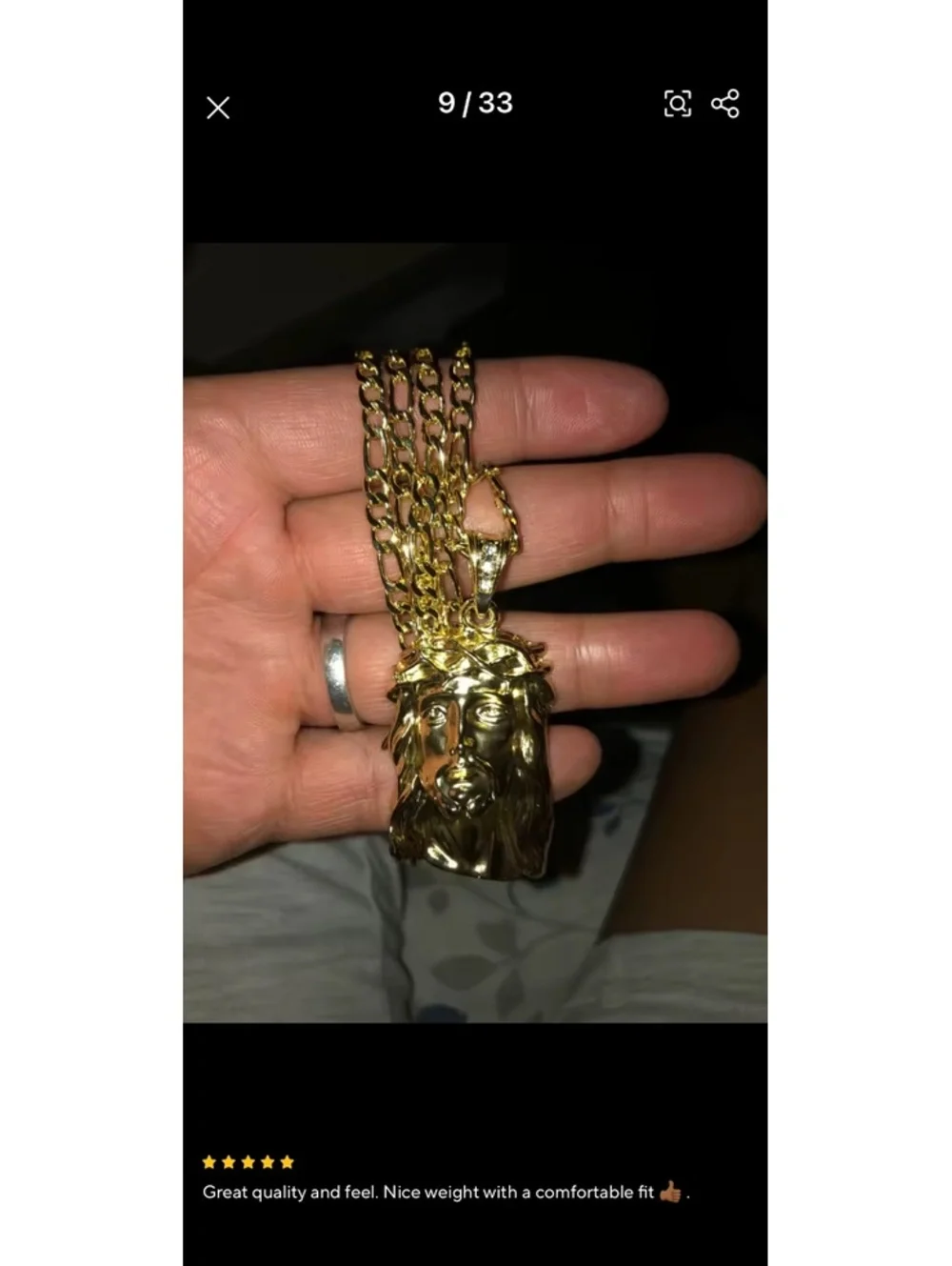 Gold Tone Jesus Piece Pendant Necklace 20”